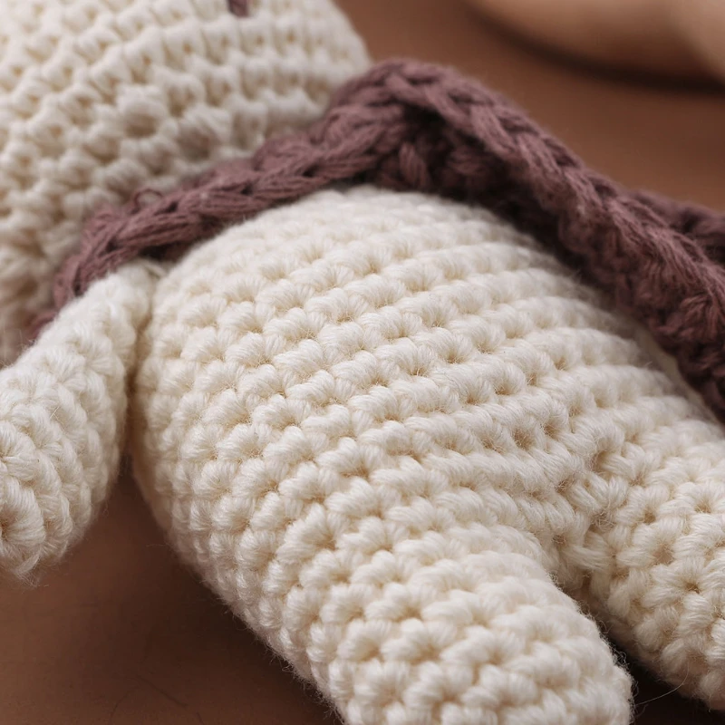 

Newborn Rabbit Dolls Wooden Teether Crochet Rattle Toy Baby Educational Toy