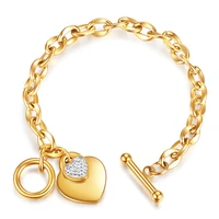 fashion love heart charm bracelets for women gold silver color stainless steel chain braceletbangle jewelry 1201