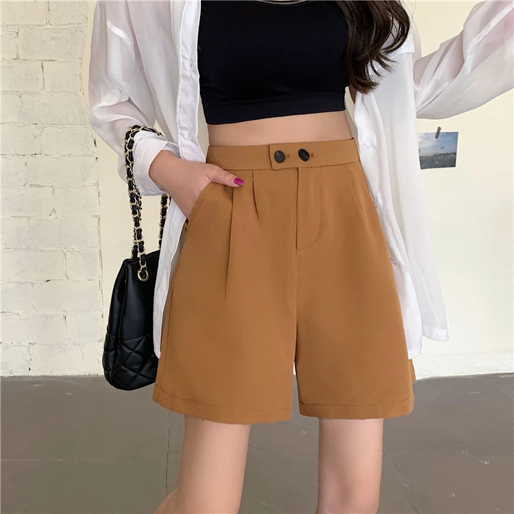 

2021 Hot Sale Women Summer Harajuku Suit Short Sexy High Waist Wide Leg Casual Loose Solid Office Femme Shorts