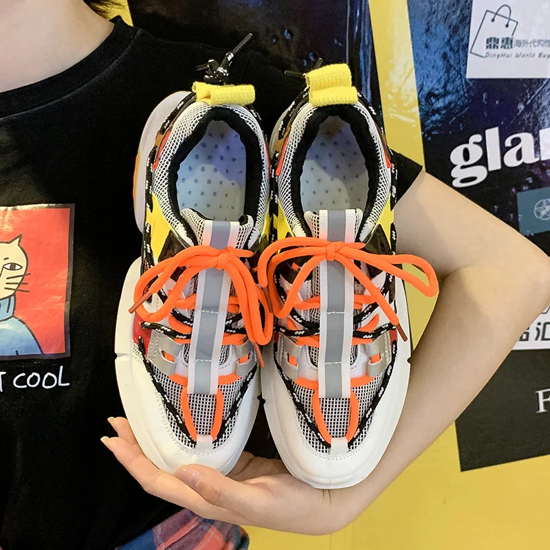 Женские кроссовки на платформе сезон весна Высокая повседневная обувь из