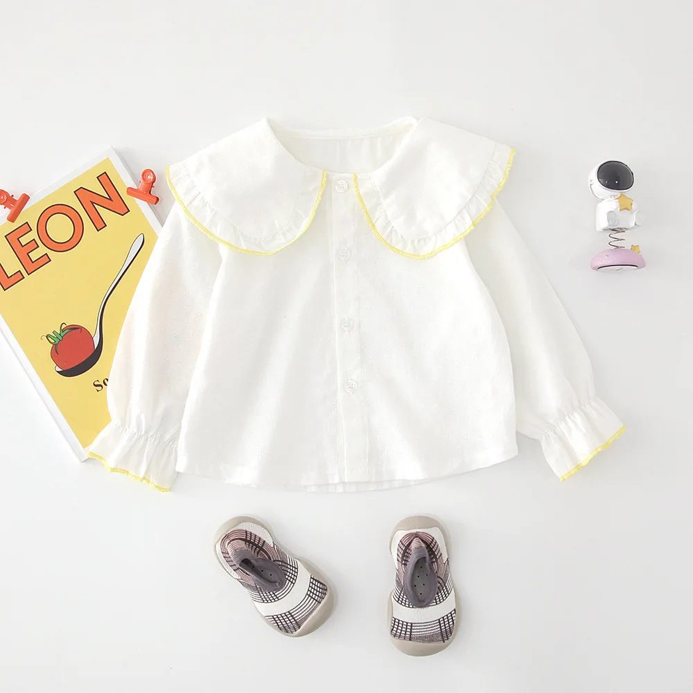 Детские блузки для маленьких девочек 2019 Новинка осени сплошной цвет Длинные