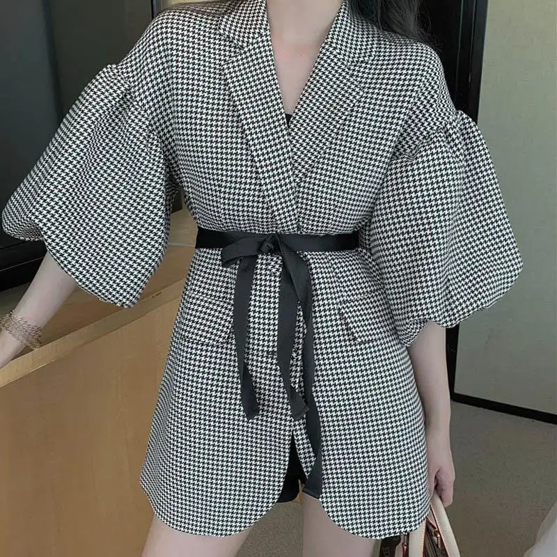 2020 новые женские костюмы рабочие блейзеры Платья клетчатые Длинные куртки с