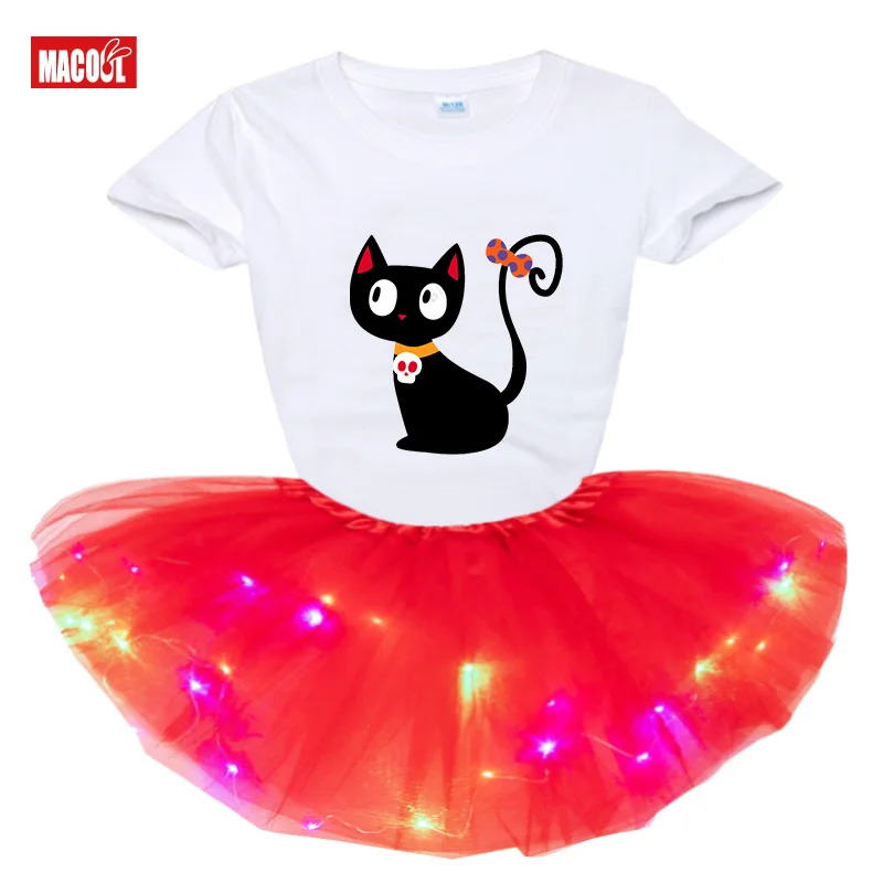 Halloween Costumes Girls Dress Party for Kids Girl Dresses Girls Sets Cute Dresses Children T Shirt+Dress Children Clothes Cats