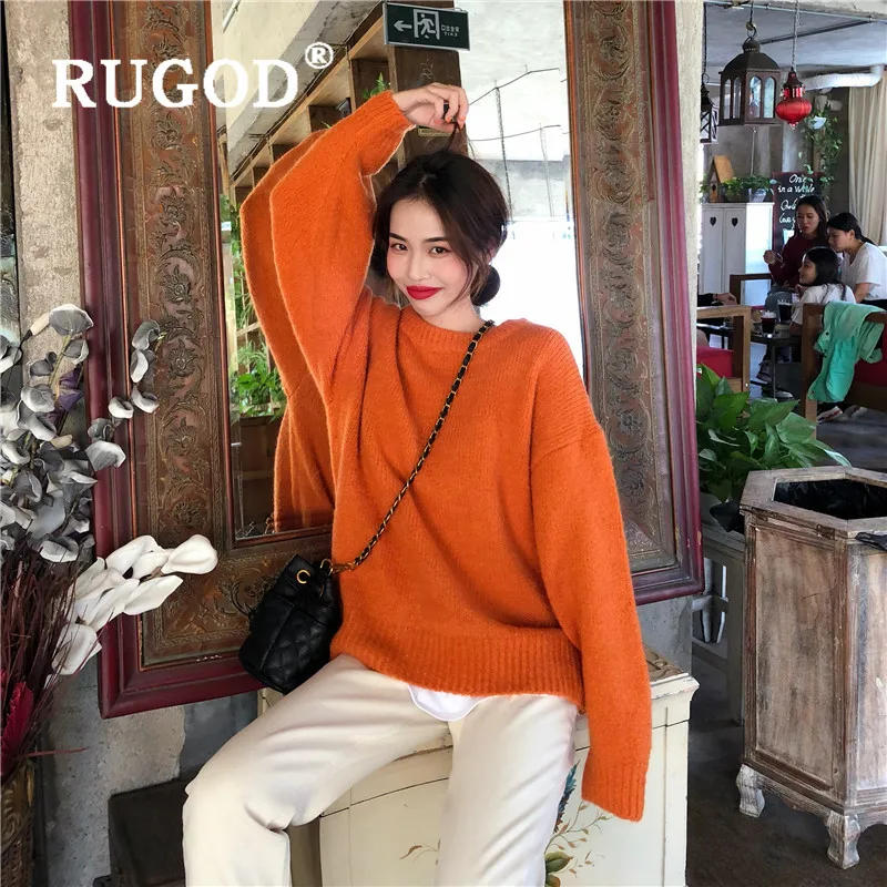 RUGOD/Новинка 2019 года зимний теплый женский свитер пуловеры с круглым вырезом