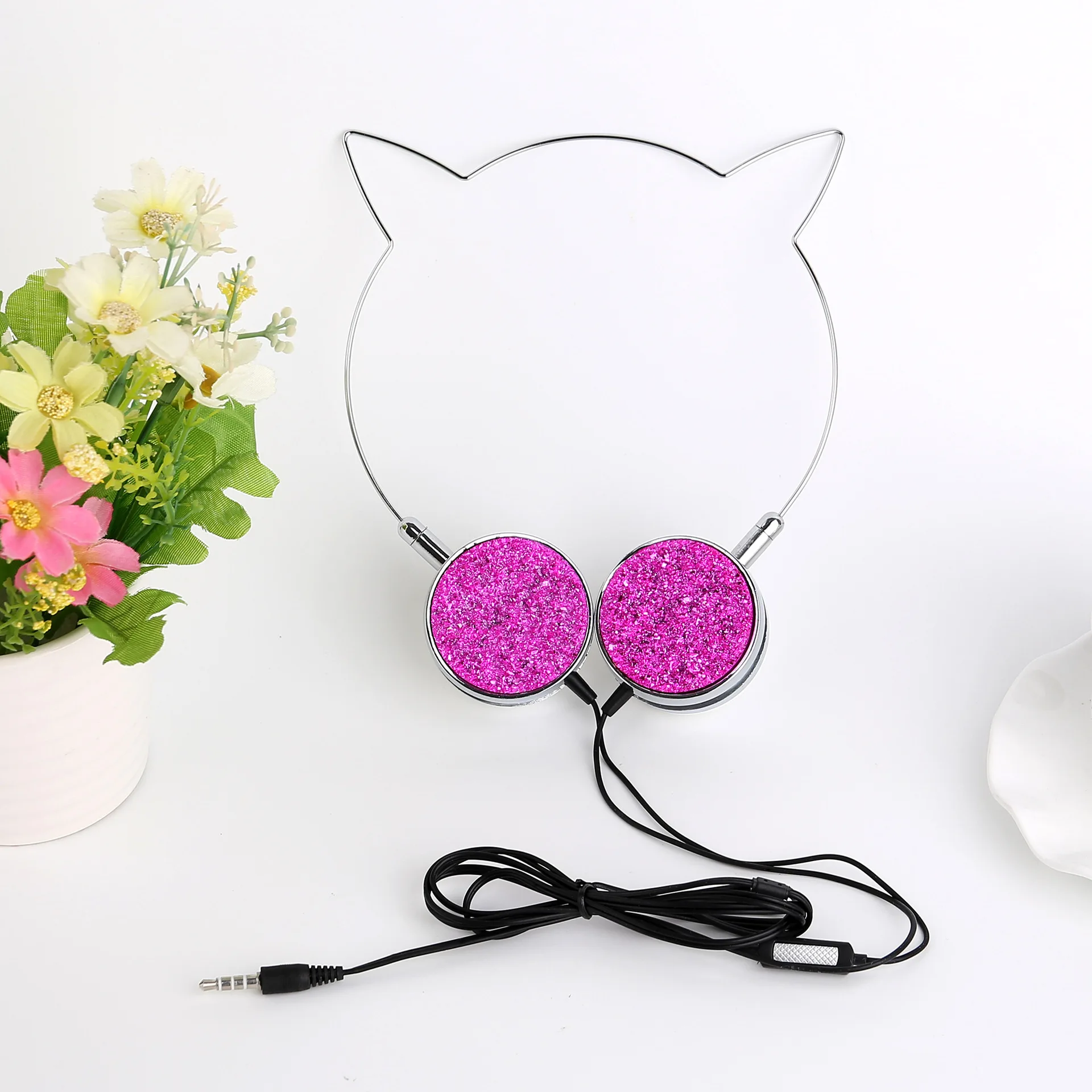 Детские наушники с кошачьими ушками Кристальный провод контроль микрофоном