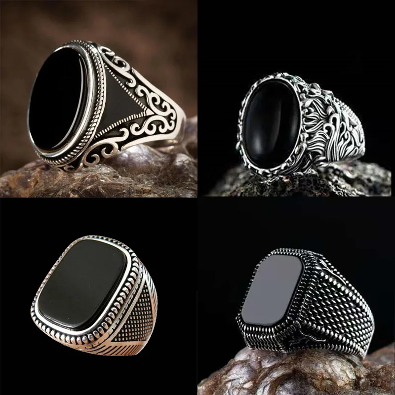 

Vintage Geometric Oval Shaped Black Glossy Men's Ring for Anniversary Party Wedding Male Jewelry Accessories 6-14