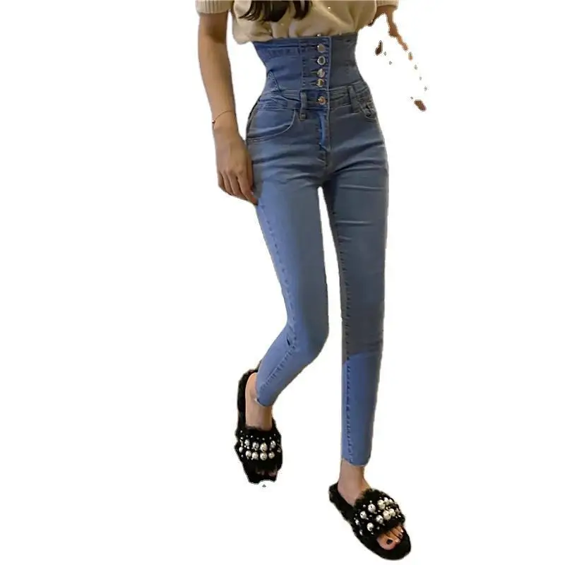 

Autumn and Winter New New Ins Super Fire Breasted Waist High Waist Trousers Women's Elastic Tight Design