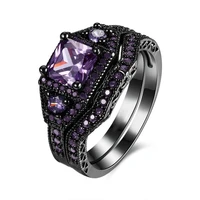 vintage jewelry ring fashion geometric design purple rhinestones zircon ring set for women accessories anniversary gift