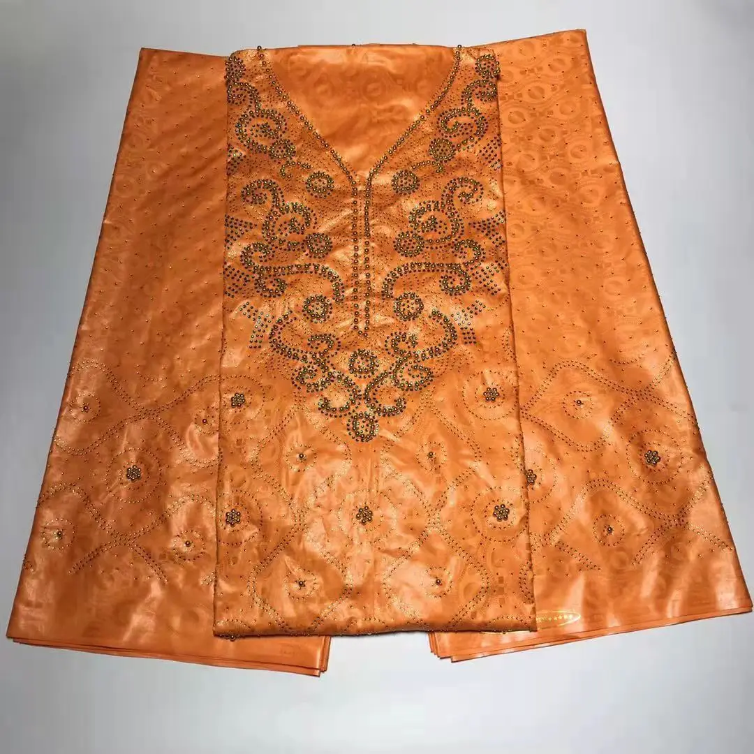 Top 3 In 1 Bazin Riche Sewing With Rhinestones&Beads African Fabric Nigerian Jacquard Brocade Beaded For Dress Material | Дом и сад