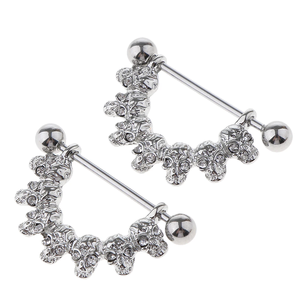 1 пара болтающихся черепов очаровательное кольцо на соски стразы круглый щит для