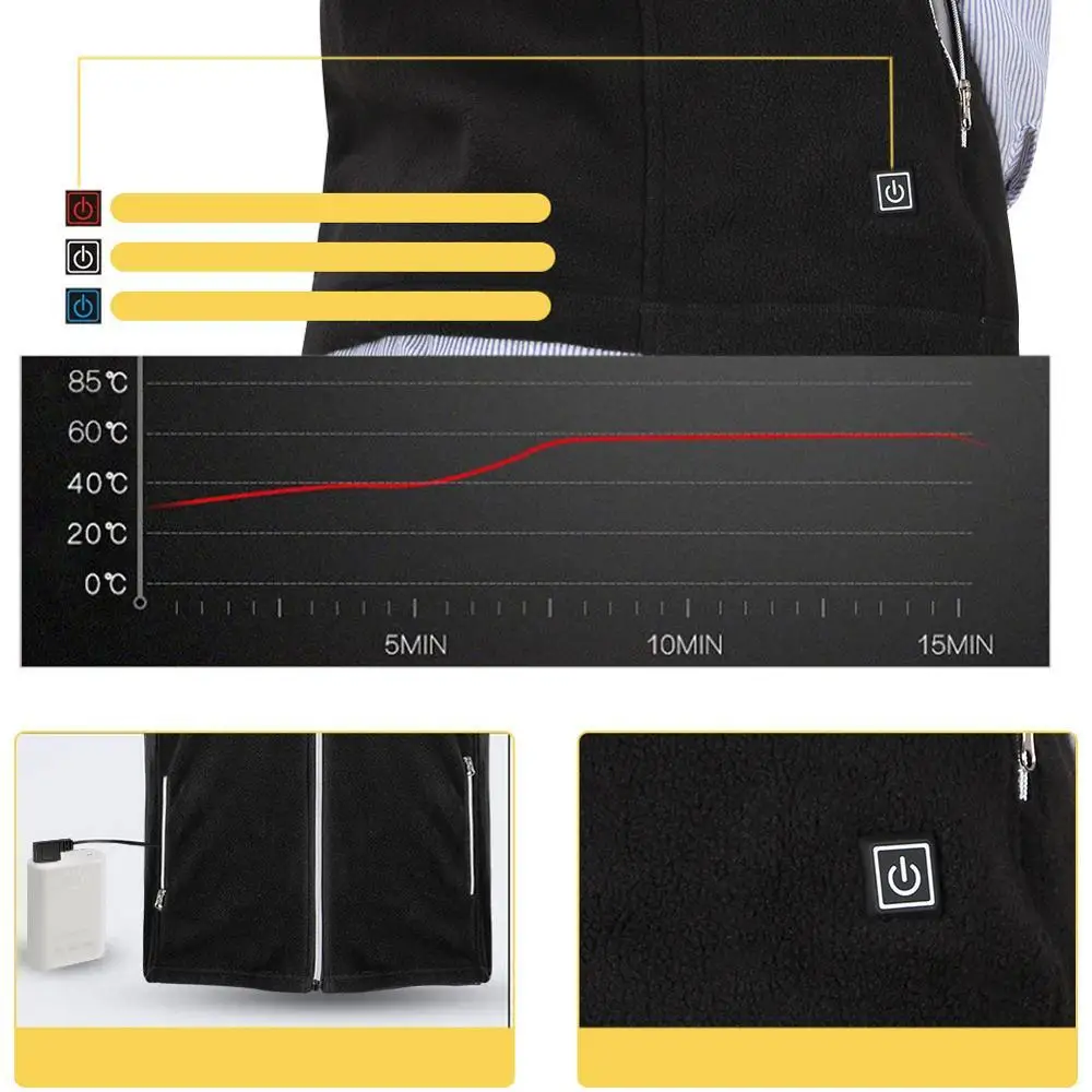 Наружный мужской жилет с электрическим подогревом USB зимний теплый из полиэстера