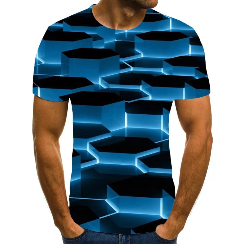 

2021 Summer Personalized 3d Printed Men's Short Sleeve T-shirt, Square Pattern 3d Printing Simple Loose Sleeve Short