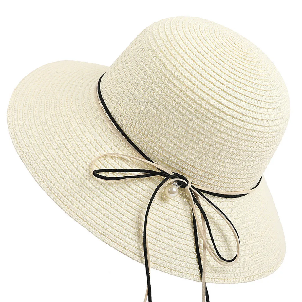

Ladies Women Straw Beach Hat Sun Summer Wide Brim Derby Hat Floppy Foldable Cap