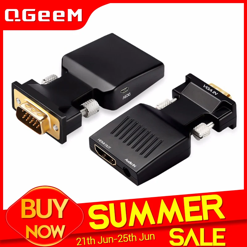 QGeeM VGA в HDMI совместимый конвертер адаптер 1080P для портативных ПК HDTV проектором