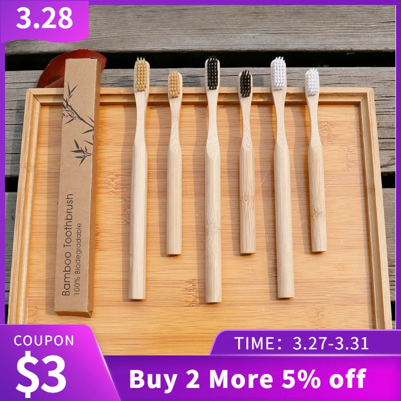 10 шт./компл. Экологичная дорожная бамбуковая зубная щетка для взрослых и детей