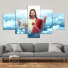 Картина на холсте с изображением Иисуса на стене, модульный постер с рамкой для домашнего декора, 5 панелей, для гостиной