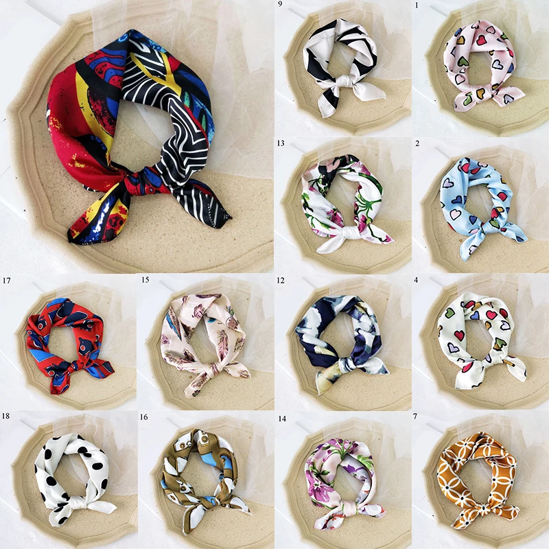 

Новинка 2020, квадратный шарф для шеи, женский Шелковый брендовый платок для волос, маленькие шали и накидки, Женский офисный шейный платок, ба...