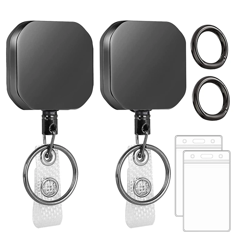 

Square Retractable Badge Holders Reel With Plastic ID Card Holders Reinforced Wire Cord Badge Holders For Office Workers
