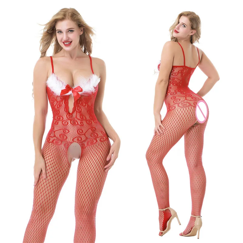 

Сексуальное нижнее белье, красное боди с открытой промежностью, Рождественские сексуальные костюмы, эротическое белье, боди, женское нижне...