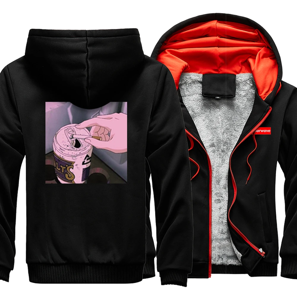 

Anime Vaporwave Print Harajuku Male Hooded Hip Hop Loose Jackets Casual Warm Hot Sale Streetwear Thick Coat Zipper Mens Hoodies
