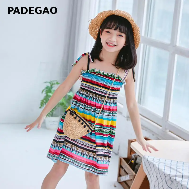 Летнее платье для девочек 2020 Радужное Цветочное с цветочным принтом милые