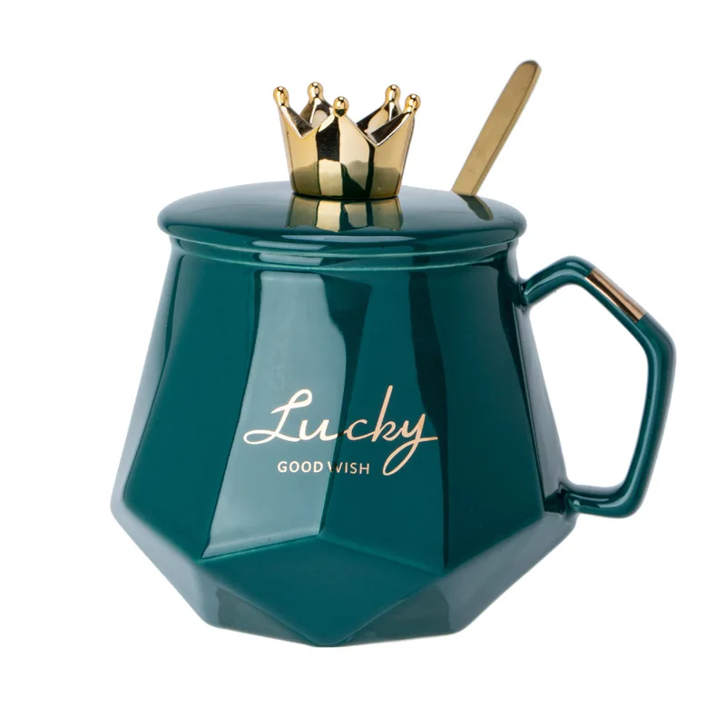 

Large Nordic Crown Ceramic Mug Coffee Mug Coffeeware Coffee Cup with Lid Spoon Personal Water Cup Office Home Mugs Coffee Cups