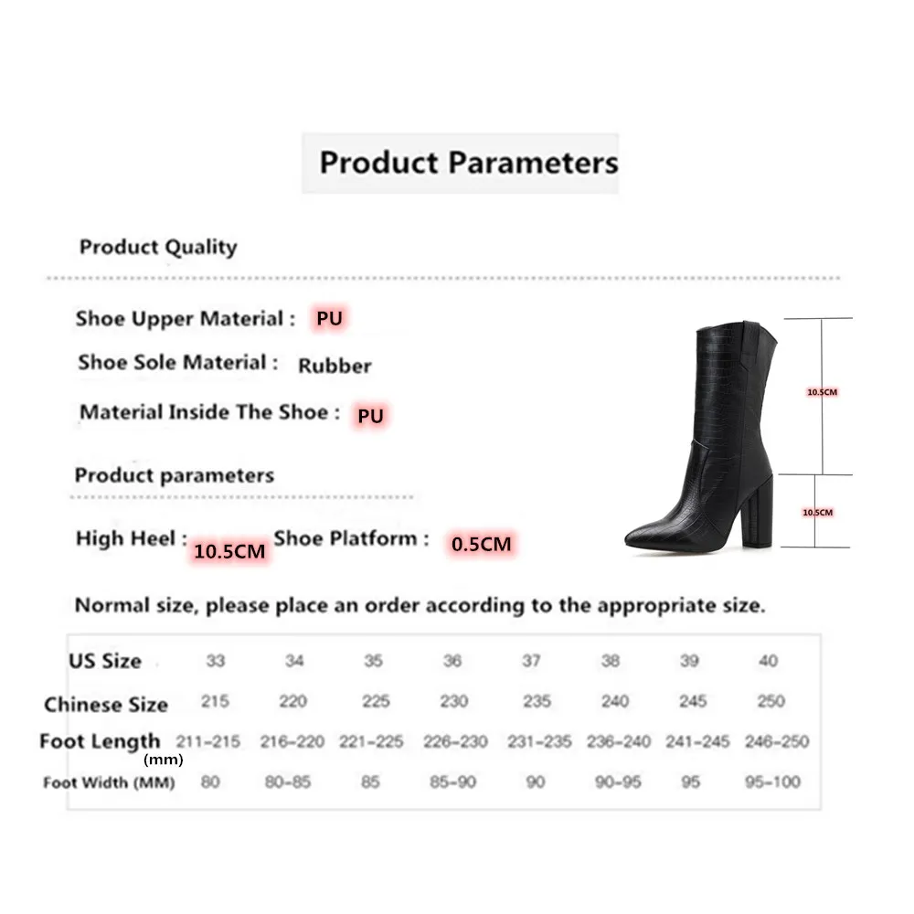 

Crocodile Pattern Runway Party Women Boots Chic High Quality Luxury Designer Stretch Leather Mid-Calf Boots Botas Altas Mujer