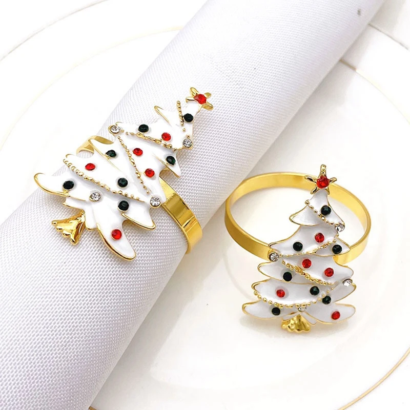 

6 Pcs Cute Durable Christmas Tree Napkin Ring Christmas Style Beautiful Metal Shape Napkin Holder for Home Decoration
