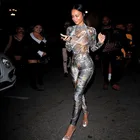 Женский комплект из двух предметов, боди с принтом листьев, Топ с длинным рукавом и штаны-карандаш, осенняя одежда, сексуальная уличная одежда для вечеринок