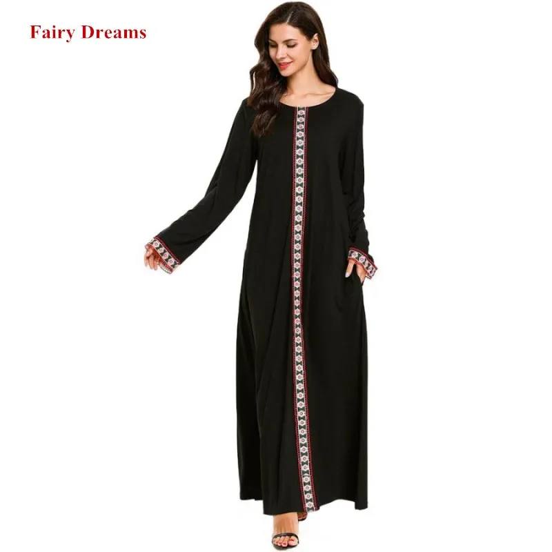 Черное платье для женщин Марокканское мусульманское турецкое Кафтан размера