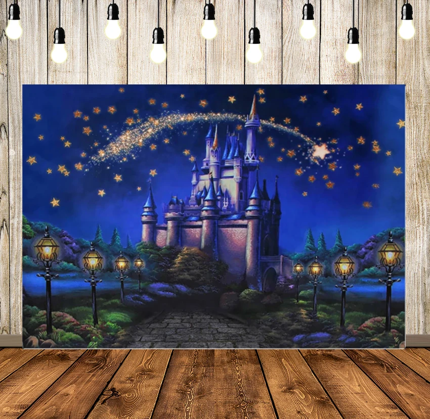 

Dreamy Castle Princess Birthday Party Photography Backdrop Fairy Tale Starry Sky Background for Photo Studio Newborn Mountains