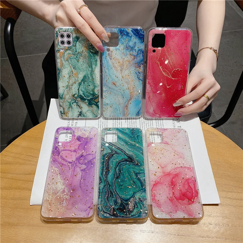 

Luxury Plating Geometric Marble Phone Case For Huawei P40 Pro P30 P20 Lite Pro Mate 30 20 Lite Glossy Soft IMD Phone Back Cover