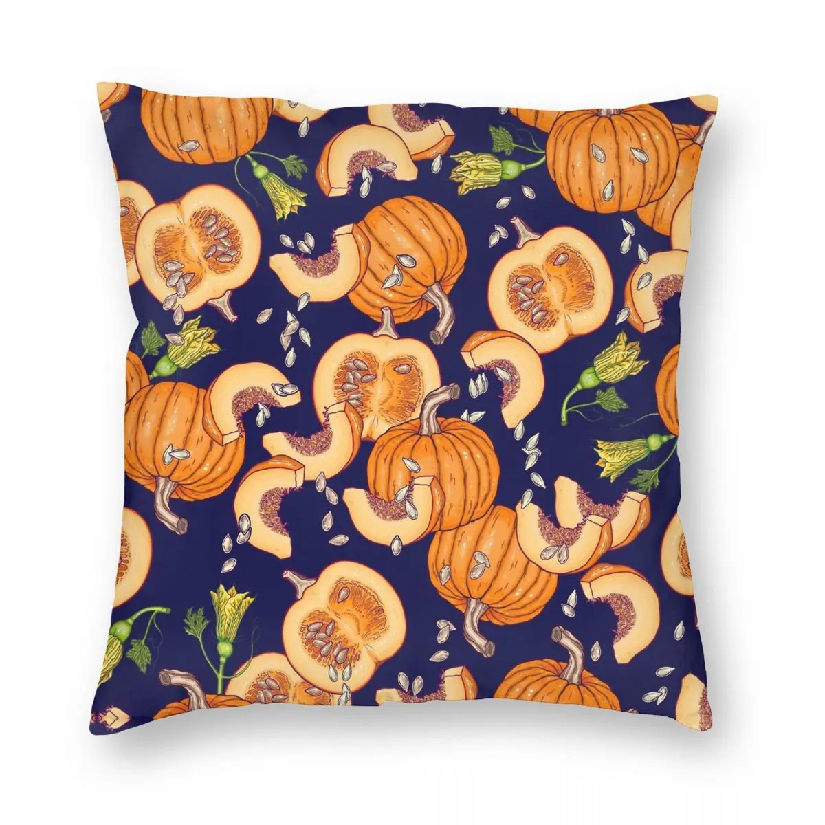

Pumpkin Night Life Pattern Square Pillowcase Polyester Linen Velvet Printed Decor Pillow Case Sofa Seater Cushion Case Wholesale