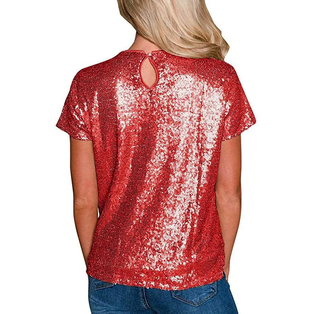 KANCOOLD 2020 New Women T Shirts Solid Round Neck Sequins Casual Comfortable T-shirts Elegant Lady Tees Short Sleeve Tops | Женская