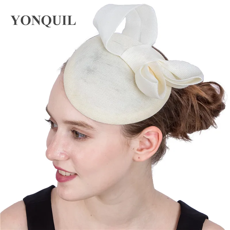 

Imitation Sinamay Ivory Fascinator Hat Ladies Women Wedding Hair Accessories Church Cocktail Race Headpiece Hairpin Headbands