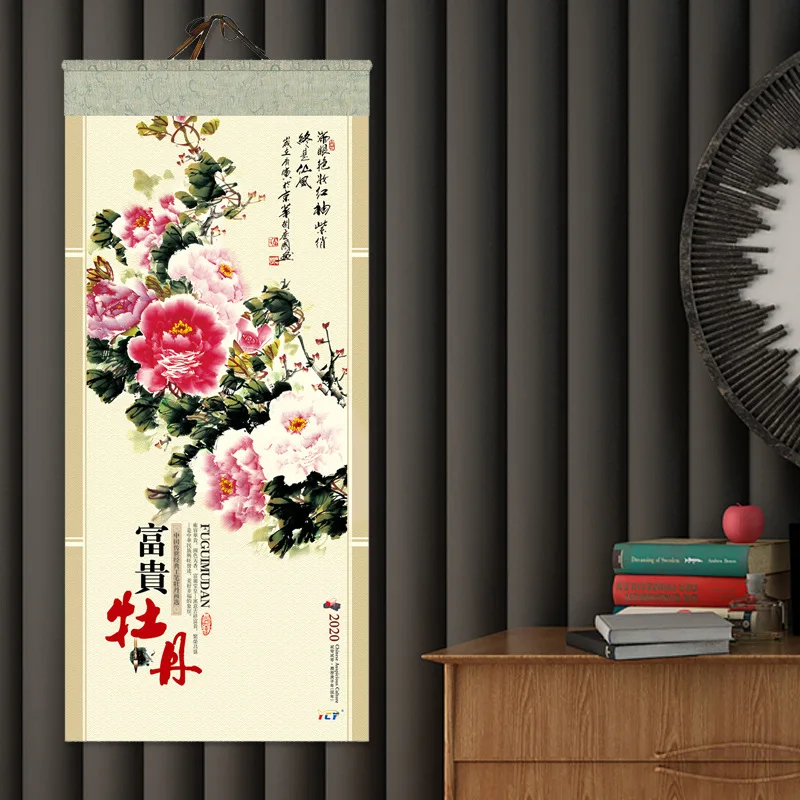 

Landscape Chinese painting landscape silk scroll 2020 calendar custom office home decoration