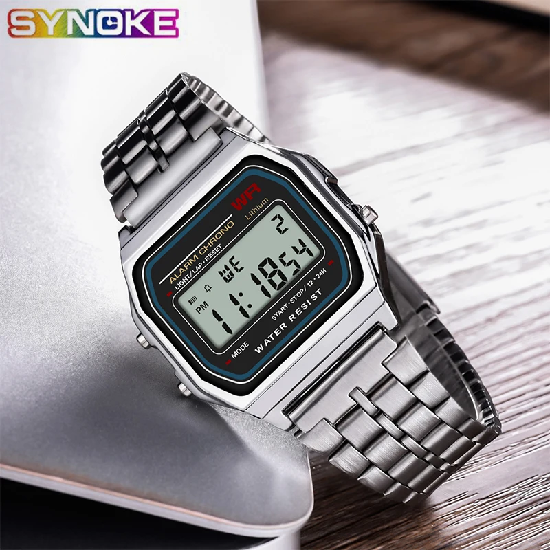 SYNOKE, мужские цифровые часы, светодиодный G, женские часы, винтажные, квадратный, ударный, жизнь, водонепроницаемые, подарок для мужчин, электронные, золотые, Relojes, часы