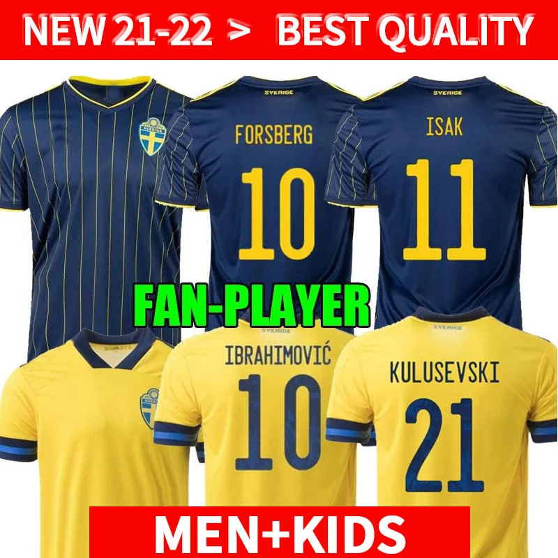 

21 22 Sweden National Team IBRAHIMOVIC FORSBERG Men Soccer Jerseys LARSSON EKDAL ISAK 2021 2022 Football Shirts kids kit