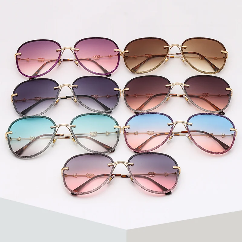

OIMG Fashion Color Crystal Rimless Sunglasses Personality Big Frame Ladies Luxury Brand Designer Sunglasses New UV400 Glasses