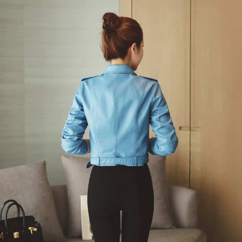 Куртка женская из искусственной кожи Модный черный бомбер ярких цветов