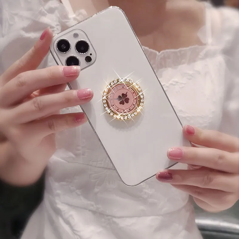 Four-leaf clover with diamonds Phone Finger Ring Holder For iPhone X 11 12 Pro Redmi Samsung Grip Rotation Cellphone Stand Mount | Мобильные