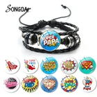 Модный милый кожаный браслет с принтом папы я люблю мой папа художественный узор Круглый браслет с кристаллами для мужчин ювелирные изделия подарок отцу на день рождения