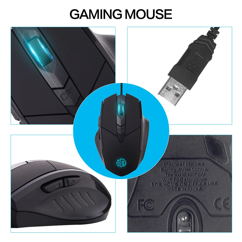 Игровая мышь inphic PW1 6 клавиш макро разрешение светящаяся Бесшумная 4000DPI