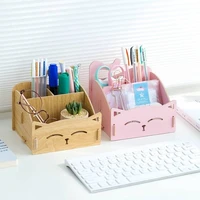 1pcs cute cat pen holder multifunctional storage wooden pen stationery large capacity holders office organizer school supplies