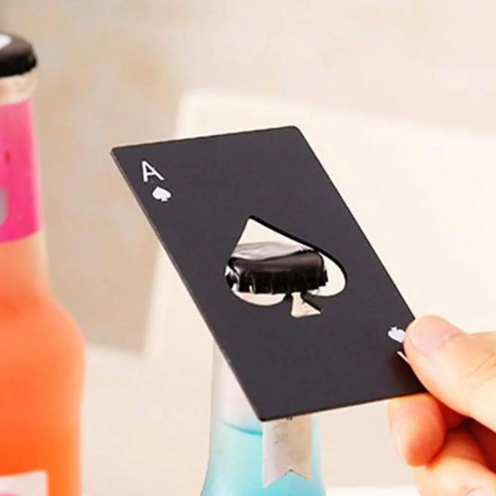 Открывалка для пивных бутылок карточка покера черная/серебряная