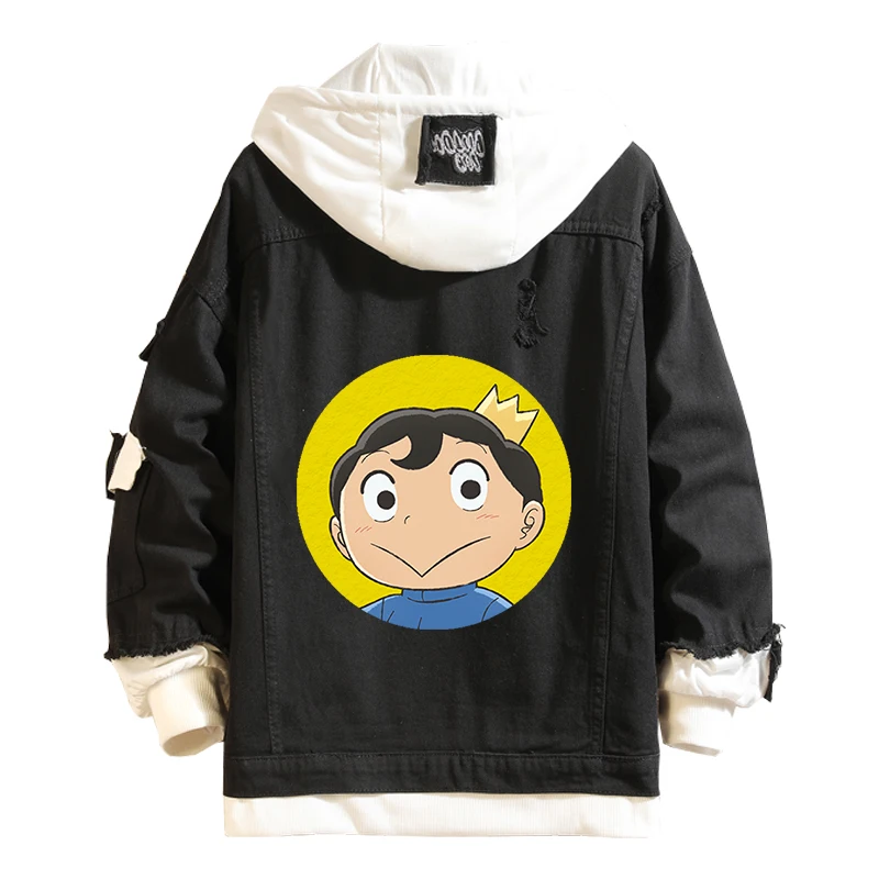 

Ranking of Kings Denim Jackets Bojji Hoodie Kage Hooded Sweater Coat Adult Black and White Stitching Tops Ousama Ranking Coats