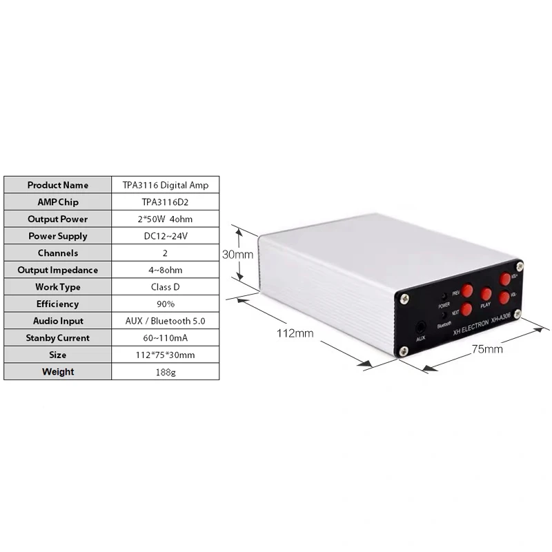2*50W Bluetooth 5.0 TPA3116 Digital Audio Amp Class D TPA3116D2 Stereo AUX Power Amplifier | Электроника