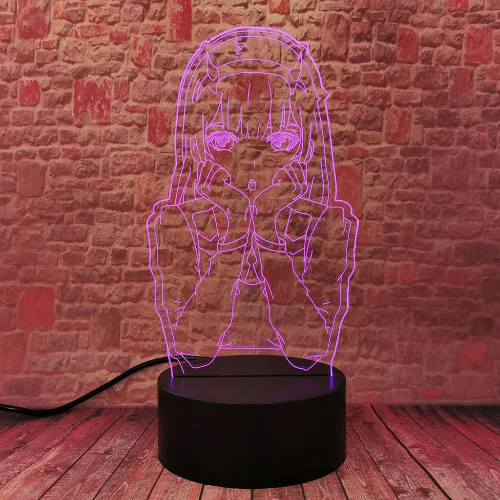 

Zero Two Model 3D Illusion LED Desk Nightlight Colorful Changing Light DARLING in the FRANXX Anime Figure Toys girs