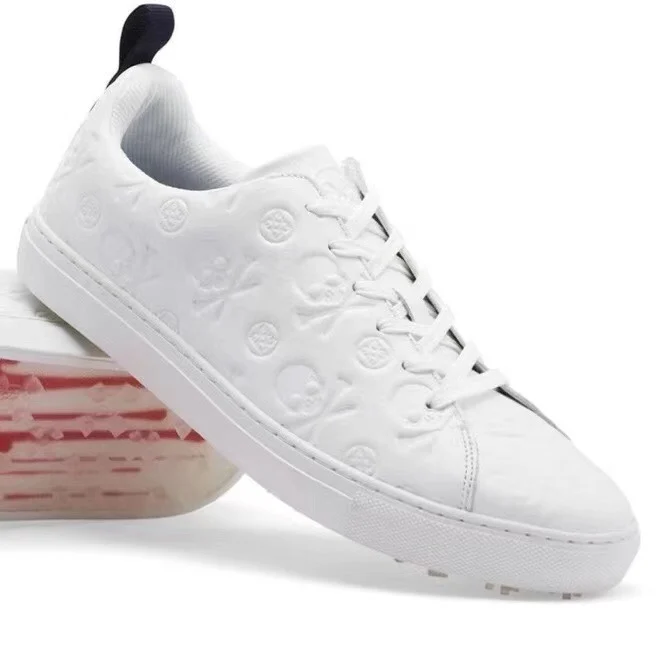 Кроссовки для гольфа G fore мужские с черепом Нескользящие из воловьей кожи белые |