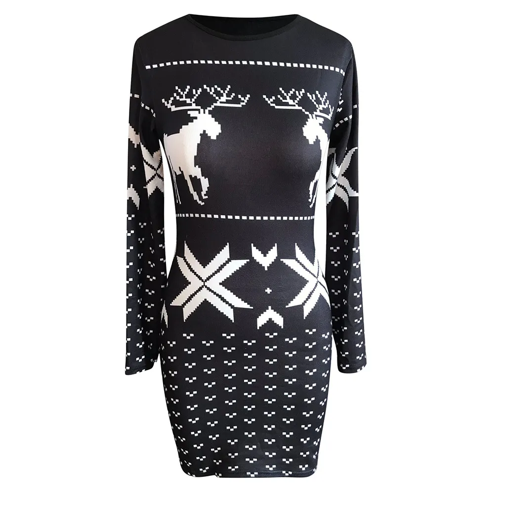 

Womens Dress Christmas Mini Slim Winter casual Ladies Long Sleeve O-Neck Xmas Jumper Warm Sweater knitted Dresses Tops